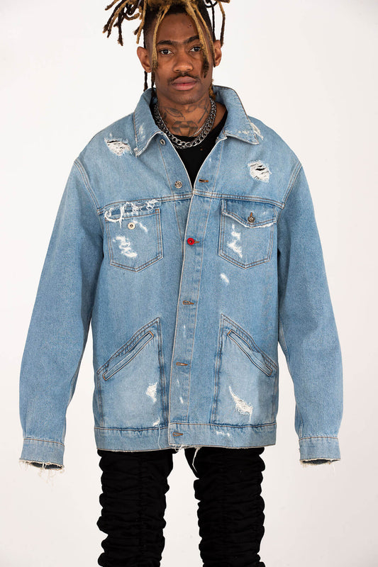 OVERSIZED PAX DENIM JACKET - HAND DISTRESSED FINISH- ARCHIVE JACKET - MJB