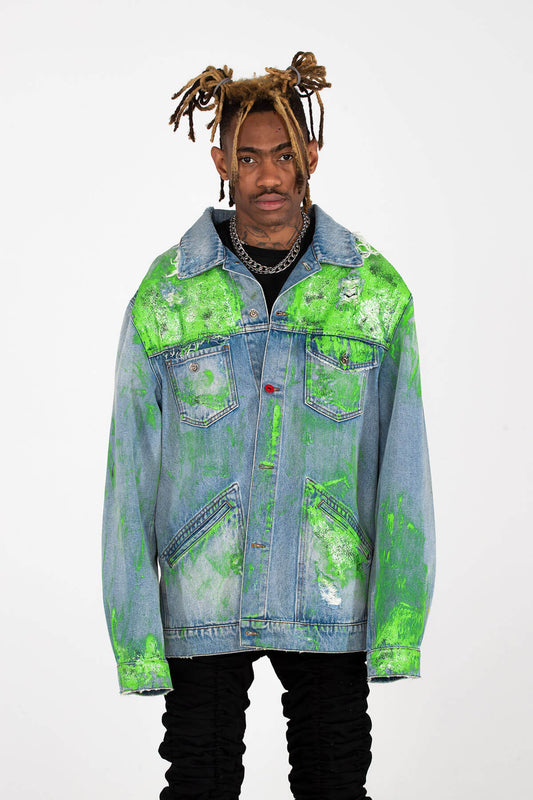 PAX DENIM JACKET - GLITTER SILK SCREEN FINISH - ARCHIVE JACKET - MJB